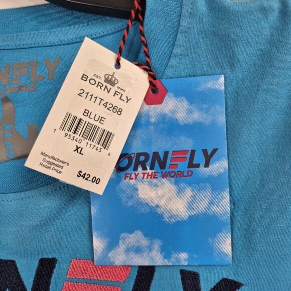 Born Fly Men's T-Shirt Size XL Embroidery Blue Cloud Hoppers Airlines (42) - Picture 6 of 8